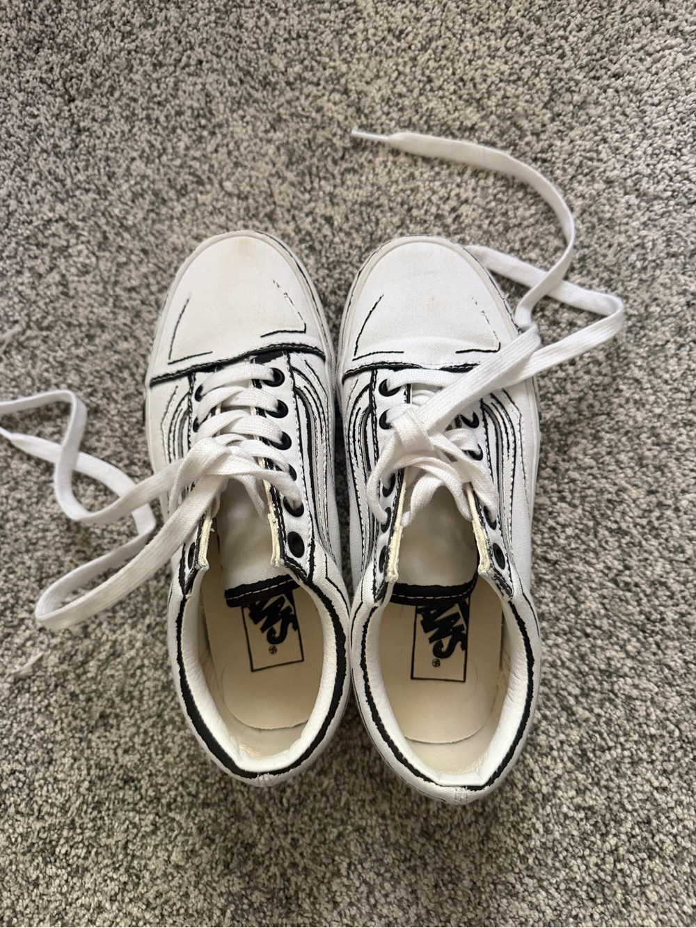 Vans White Canvas Low Top Sneakers with Black Trim